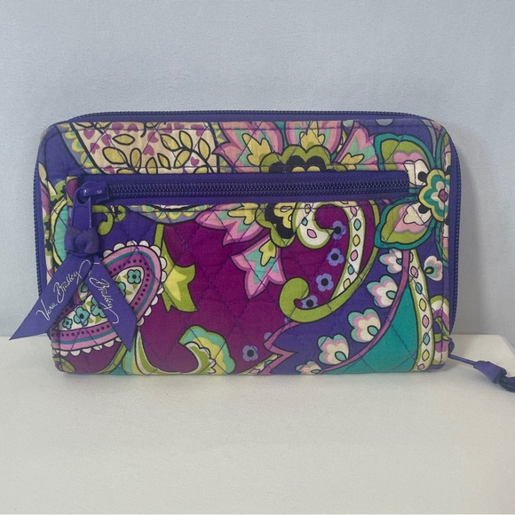 Vera Bradley Purple Paisley Floral Quilted Zip-Around Wallet - Picture 2 of 15